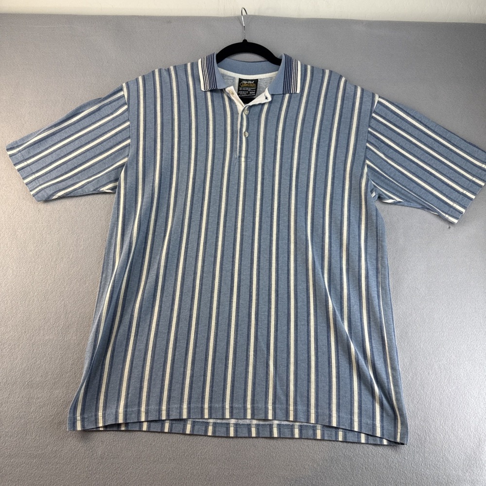Vintage Chip Beck Collection Polo Shirt Men Medium Blue Strip Made in USA 90's